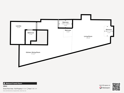 Floor plan for 2 beds, 1 bath, 844 sqft